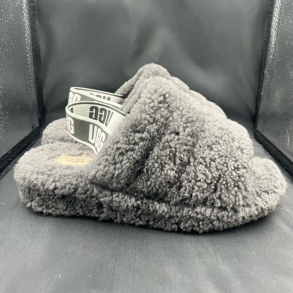 UGG Charcoal Fluffy Slides - Picture 3 of 11